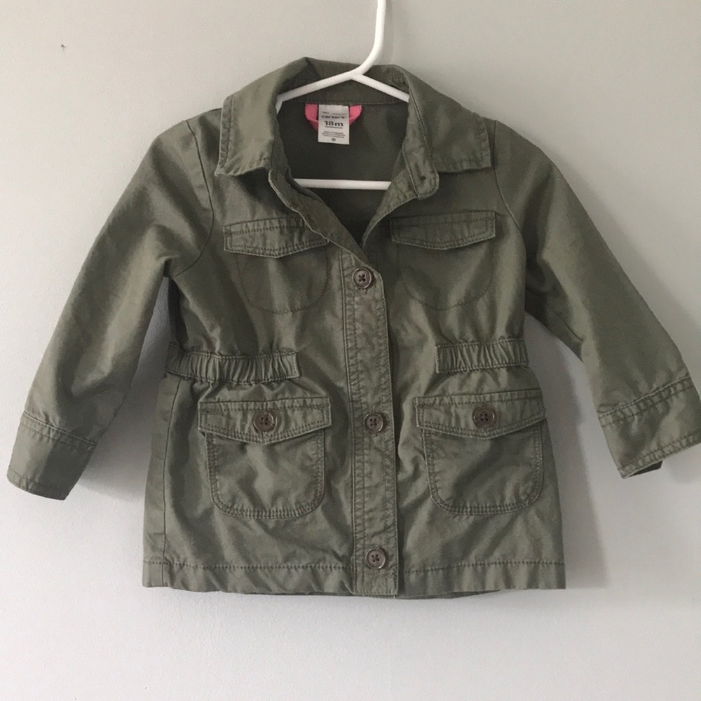 Olive green, lightweight toddler coat.